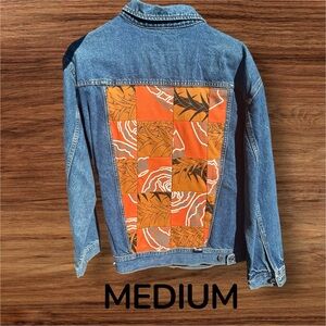 Denim Jacket with Orange Patchwork